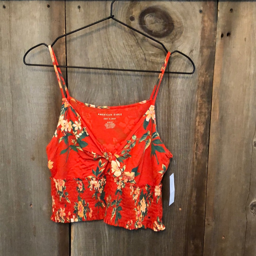 American Eagle Orange Twist Front Keyhole Opening Smocked Cami Medium Soft Sexy